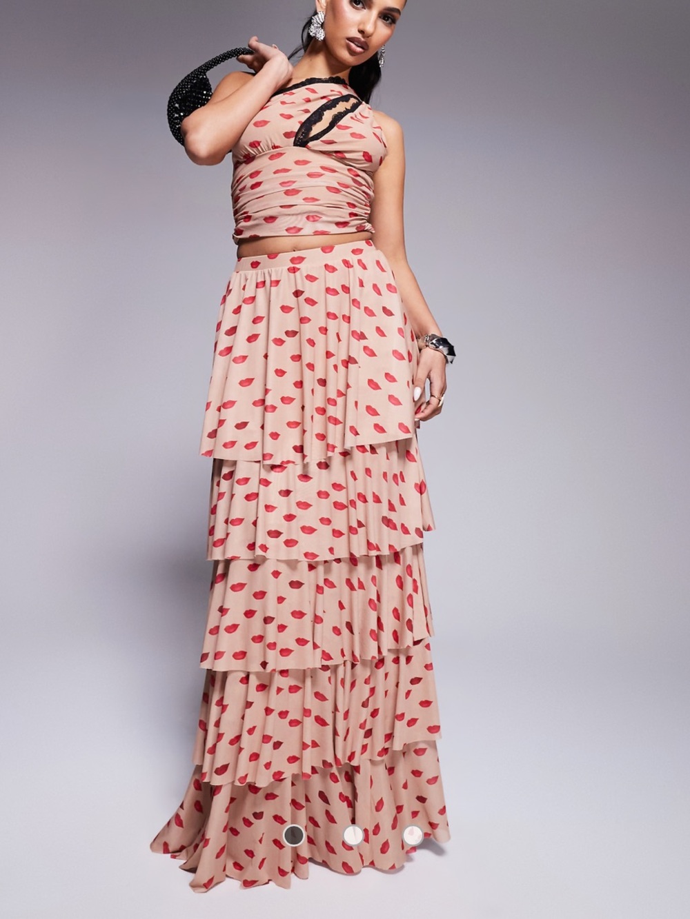 AFRM Jace Maxi Skirt with Red Kiss Print and Tank, New never worn.
